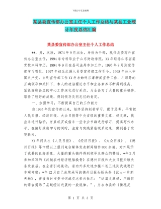 某县委宣传部办公室主任个人工作总结与某县工业统计年度总结汇编