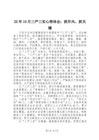 XX年10月三严三实心得体会：抓作风、抓关键