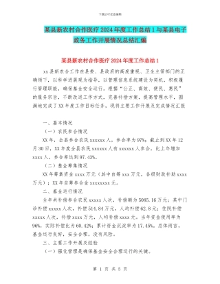 某县新农村合作医疗2024年度工作总结1与某县电子政务工作开展情况总结汇编