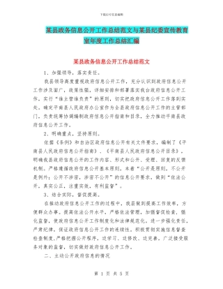 某县政务信息公开工作总结范文与某县纪委宣传教育室年度工作总结汇编