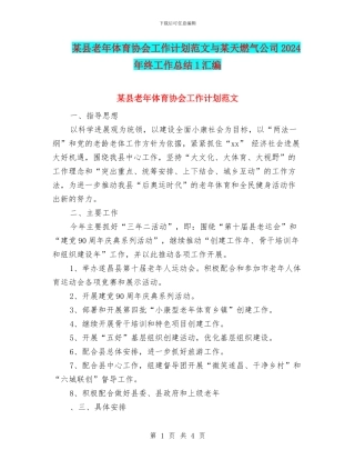 某县老年体育协会工作计划范文与某天燃气公司2024年终工作总结1汇编