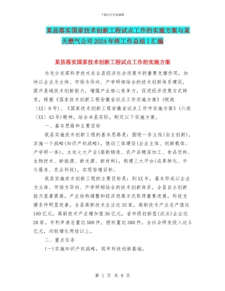 某县落实国家技术创新工程试点工作的实施方案与某天燃气公司2024年终工作总结1汇编