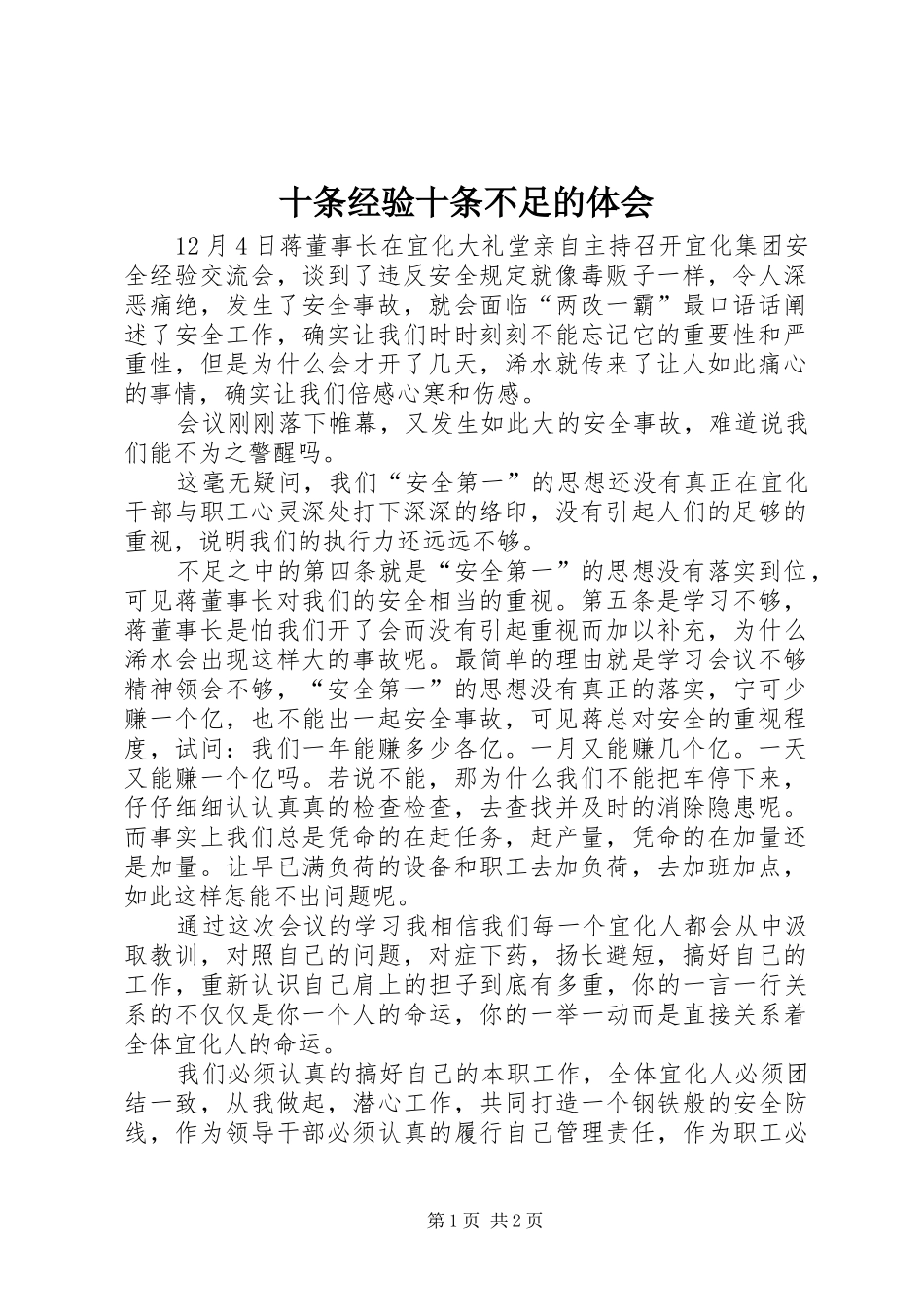 十条经验十条不足的体会_第1页