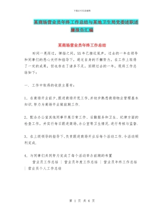 某商场营业员年终工作总结与某地卫生局党委述职述廉报告汇编