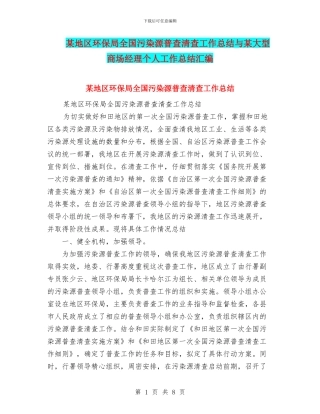 某地区环保局全国污染源普查清查工作总结与某大型商场经理个人工作总结汇编