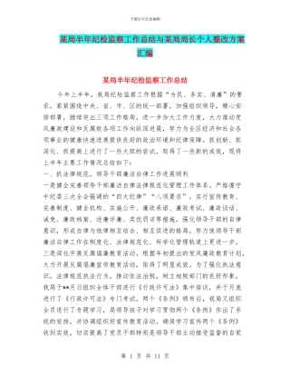 某局半年纪检监察工作总结与某局局长个人整改方案汇编