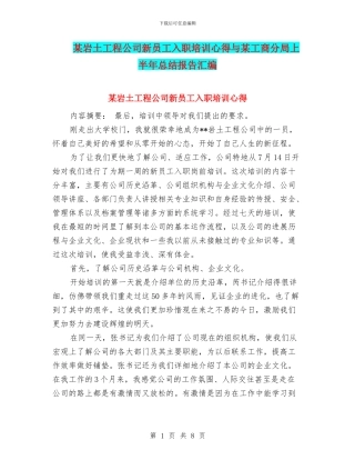 某岩土工程公司新员工入职培训心得与某工商分局上半年总结报告汇编