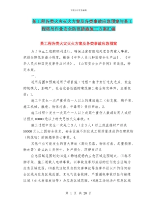 某工程各类火灾灭火方案及各类事故应急预案与某工程塔吊作业安全防范措施施工方案汇编
