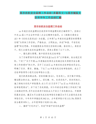 某市农机安全监理工作总结与某市城监支队年半年工作总结汇编