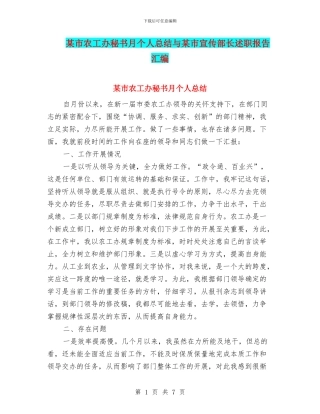 某市农工办秘书月个人总结与某市宣传部长述职报告汇编