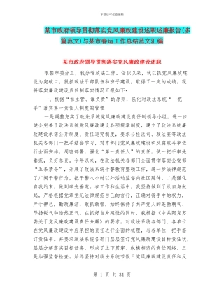 某市政府领导贯彻落实党风廉政建设述职述廉报告与某市春运工作总结范文汇编.doc