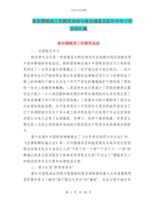 某市国税局工作探索总结与某市城监支队年半年工作总结汇编