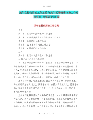 某年农村信用社工作总结与某年区域销售市场工作总结报告汇编