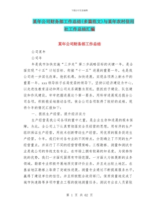 某年公司财务部工作总结与某年农村信用社工作总结汇编