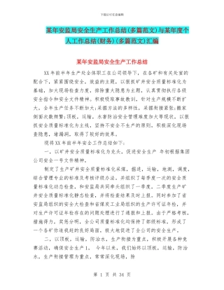 某年安监局安全生产工作总结与某年度个人工作总结(财务)(多篇范文)汇编