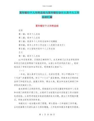 某年银行个人年终总结与某年银行会计人员个人工作总结汇编