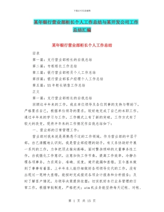 某年银行营业部柜长个人工作总结与某开发公司工作总结汇编