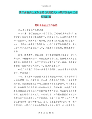 某年食品安全工作总结与某开发公司工作总结汇编