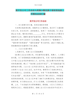 某开发公司工作总结与某旗少数民族干部培养选拔工作情况总结汇编