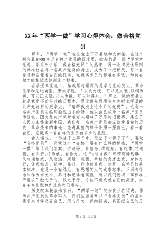 XX年“两学一做”学习心得体会：做合格党员