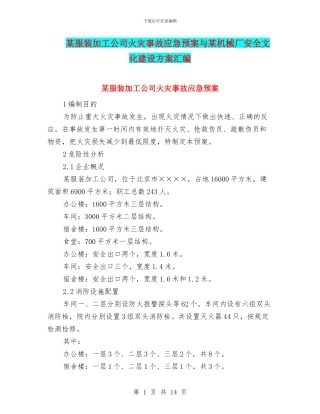 某服装加工公司火灾事故应急预案与某机械厂安全文化建设方案汇编
