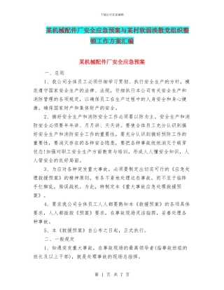 某机械配件厂安全应急预案与某村软弱涣散党组织整顿工作方案汇编