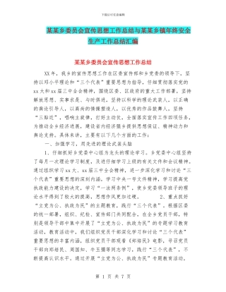 某某乡委员会宣传思想工作总结与某某乡镇年终安全生产工作总结汇编