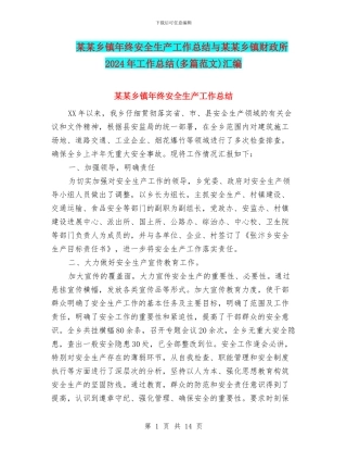 某某乡镇年终安全生产工作总结与某某乡镇财政所2024年工作总结汇编