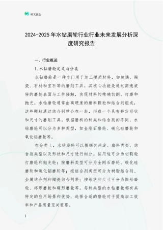 2024-2025年水钻磨轮行业行业未来发展分析深度研究报告