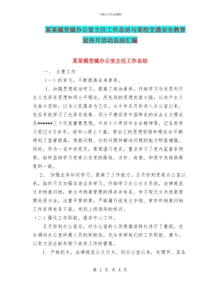 某某镇党镇办公室主任工作总结与某校交通安全教育宣传月活动总结汇编