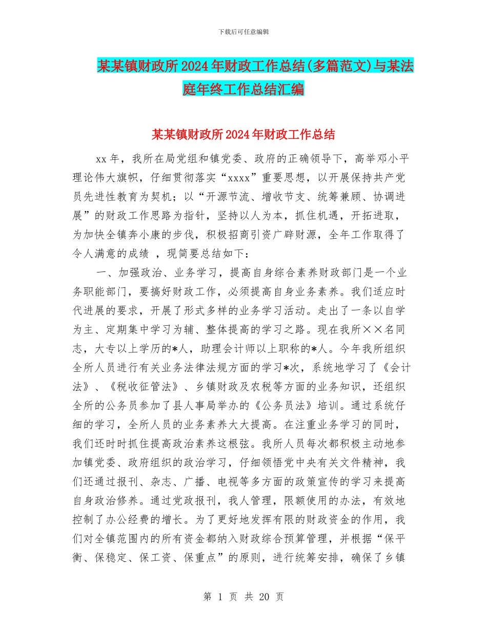 某某镇财政所2024年财政工作总结与某法庭年终工作总结汇编_第1页