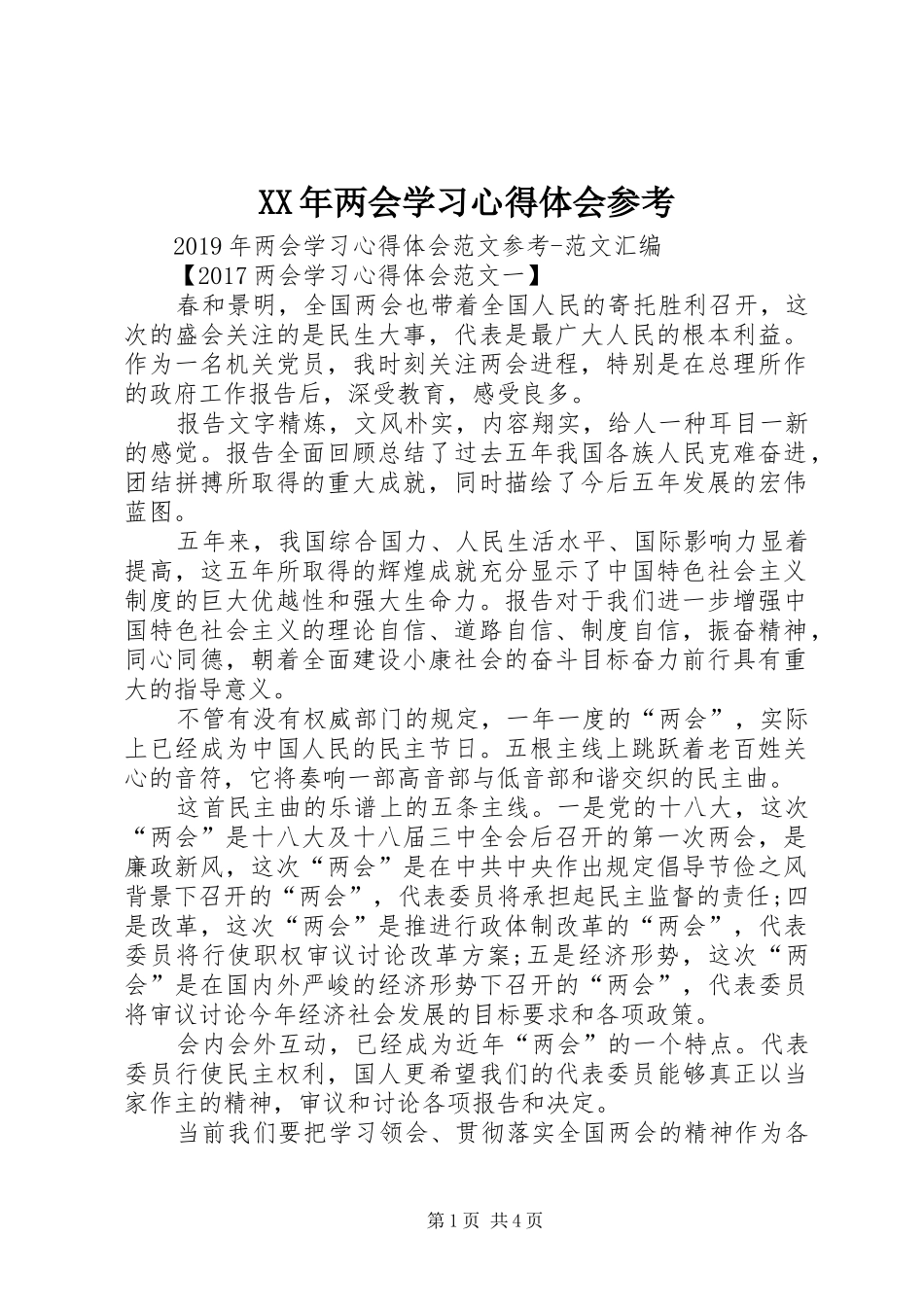 XX年两会学习心得体会参考_第1页