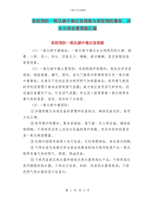 某校预防一氧化碳中毒应急预案与某校预防暴雨、洪水灾害处置预案汇编