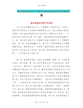 某水电站安全生产计划书与某水电站运行年终总结汇编