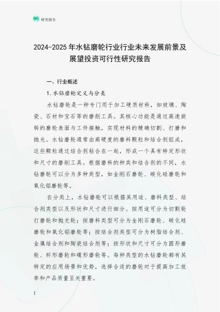 2024-2025年水钻磨轮行业行业未来发展前景及展望投资可行性研究报告