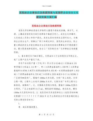 某炼油企业事故应急救援预案与某烟草企业安全文化建设实施方案汇编