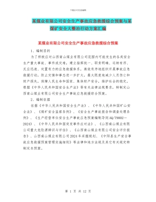 某煤业有限公司安全生产事故应急救援综合预案与某煤矿安全大整治行动方案汇编