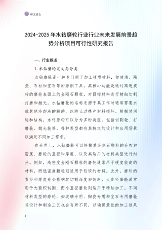 2024-2025年水钻磨轮行业行业未来发展前景趋势分析项目可行性研究报告