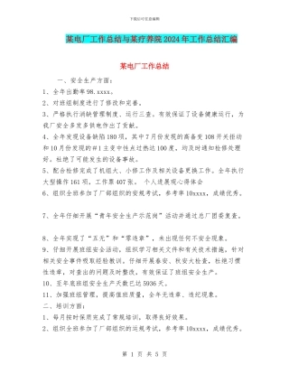 某电厂工作总结与某疗养院2024年工作总结汇编