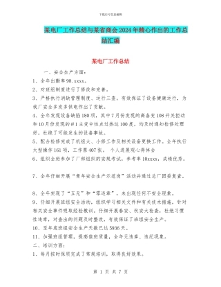 某电厂工作总结与某省商会2024年精心作出的工作总结汇编