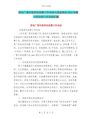 某电厂某年度劳动竞赛工作总结与某省商会2024年精心作出的工作总结汇编