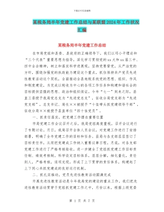 某税务局半年党建工作总结与某联盟2024年工作状况汇编