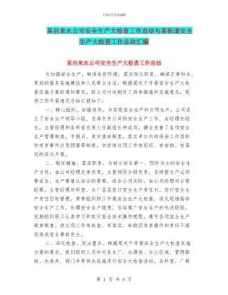 某自来水公司安全生产大检查工作总结与某街道安全生产大检查工作总结汇编