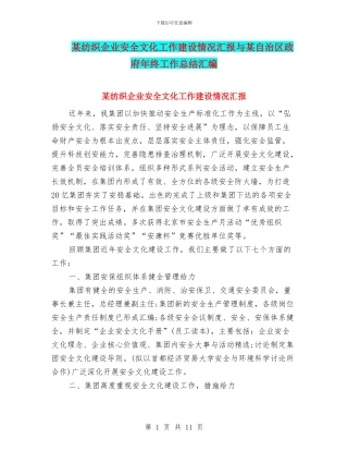 某纺织企业安全文化工作建设情况汇报与某自治区政府年终工作总结汇编