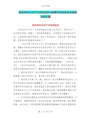某车间安全生产月活动总结与某输气站设备安全检查总结汇编