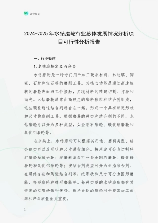 2024-2025年水钻磨轮行业总体发展情况分析项目可行性分析报告