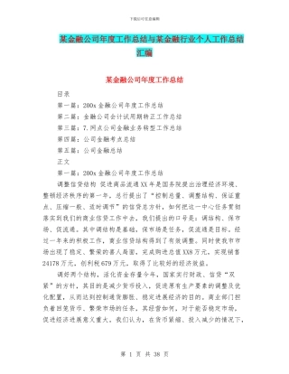 某金融公司年度工作总结与某金融行业个人工作总结汇编