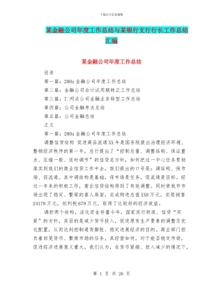 某金融公司年度工作总结与某银行支行行长工作总结汇编