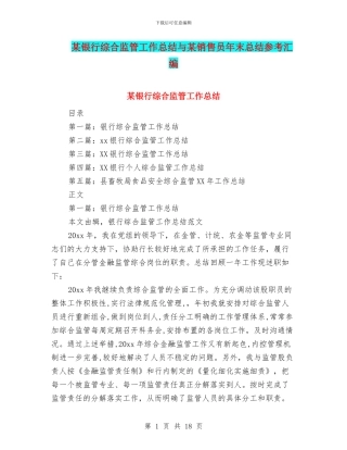 某银行综合监管工作总结与某销售员年末总结参考汇编