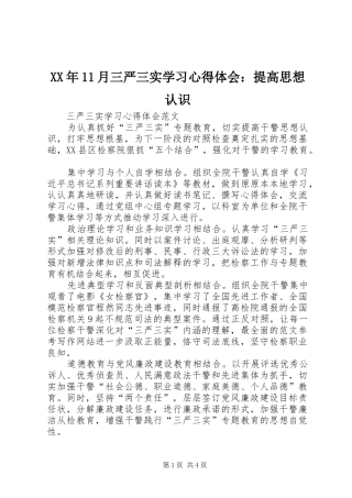 XX年11月三严三实学习心得体会：提高思想认识